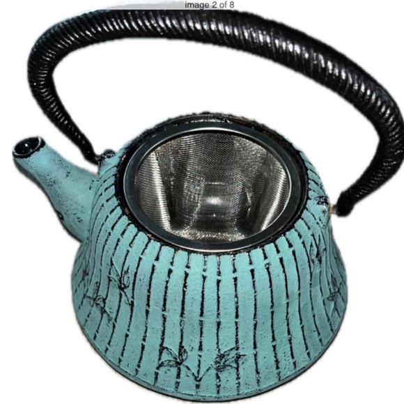 Tetsubin Japanese Cast Iron Kettle Tea Pot Marked w/ Teal Stainless Infuser - Picture 3 of 11